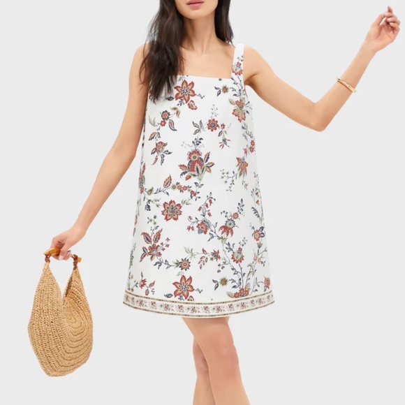 TUCKERNUCK X STUDIO MCGEE Terracotta Chintz Cotton Linen Cassie Dress - Picture 1 of 10